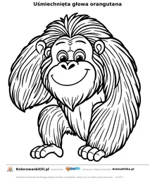 Uśmiechnięta głowa orangutana — kolorowanka na Dzień Orangutana do wydruku