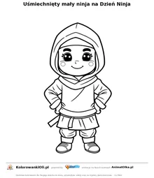 Uśmiechnięty mały ninja na Dzień Ninja — kolorowanka na Dzień Ninja do wydruku