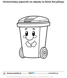 Uśmiechnięty pojemnik na odpady na Dzień Recyklingu — kolorowanka na Dzień Recyklingu do wydruku