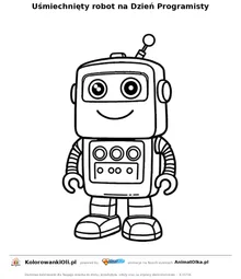 Uśmiechnięty robot na Dzień Programisty — kolorowanka na Dzień Programisty do wydruku