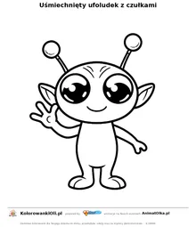 Uśmiechnięty ufoludek z czułkami — kolorowanka na Dzień UFO do wydruku