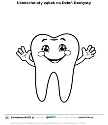Uśmiechnięty ząbek na Dzień Dentysty — kolorowanka na Dzień Dentysty do wydruku