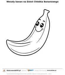 Wesoły banan na Dzień Chlebka Bananowego — kolorowanka na Dzień Chlebka Bananowego do wydruku