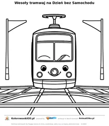 Wesoły tramwaj na Dzień bez Samochodu — kolorowanka na Dzień bez Samochodu do wydruku