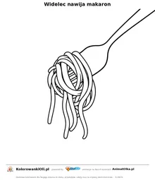 Widelec nawija makaron — kolorowanka na Dzień Spaghetti do wydruku