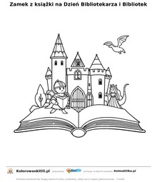 Zamek z książki na Dzień Bibliotekarza i Bibliotek — kolorowanka na Dzień Bibliotekarza i Bibliotek do wydruku