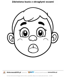 Zdziwiona buzia z okrągłymi oczami — kolorowanka na Dzień Emocji do wydruku