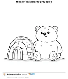 Niedźwiedź polarny przy igloo — kolorowanka do wydruku dla dzieci