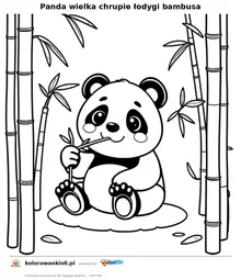 Panda wielka chrupie łodygi bambusa — kolorowanka do wydruku dla dzieci