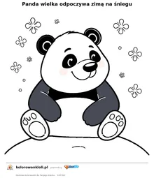 Panda wielka odpoczywa zimą na śniegu — kolorowanka do wydruku dla dzieci