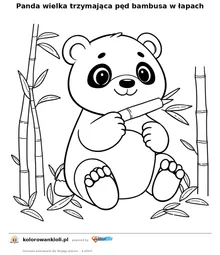 Panda wielka trzymająca pęd bambusa w łapach — kolorowanka do wydruku dla dzieci
